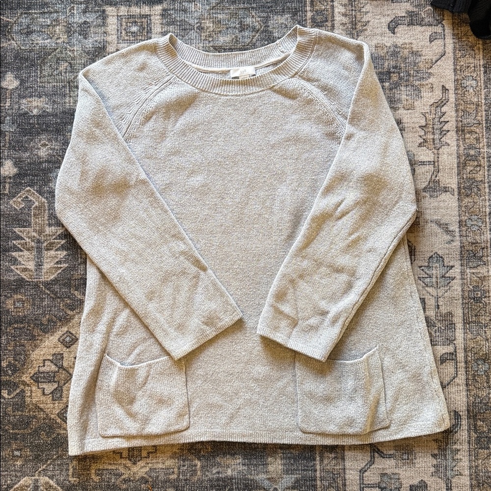 J. Jill Gray Cotton Blend Front Pocket 3/4 Length Sleeve Sweater